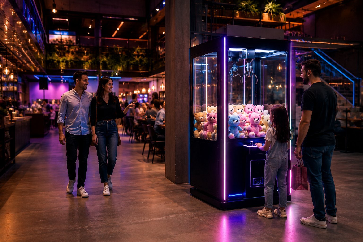Máquina de pelúcia em um ambiente de diversão